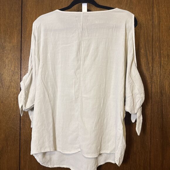 Mustard Seed Cold Shoulder Top Sz L Light Green Rayon Tied Sleeves - Picture 4 of 4